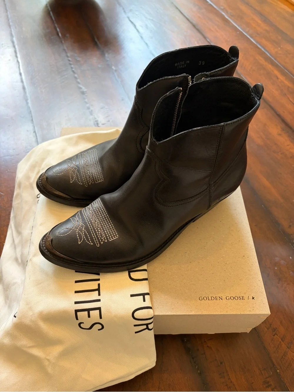 Golden Goose women’s Black Leather “young” Western Ankle Boots